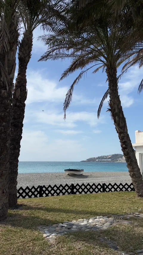 View of sea and beach in Almunecar, Granada, Spain. Vertical video Stock Footage 240921878