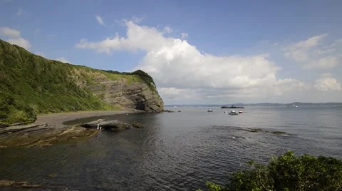 View of the sea and clear sky at Cape Taibusamisaki, Chiba Prefecture, Japan Stock Footage 67667876