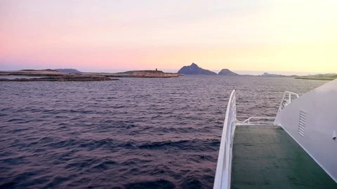 View On The Sea And Mountain Shore From Deck Of Floating Boat Stock Footage 114823027