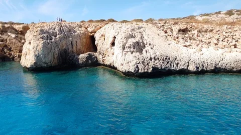 View from the sea to Caves in Cavo Greco in Protaras, Cyprus Stock Footage 118443124
