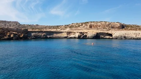 View from the sea to Cavo Greco in Protaras, Cyprus Stock Footage 118458549