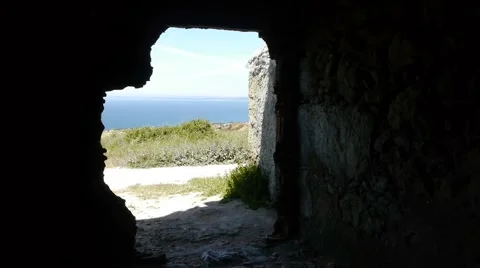 View of the sea from a dark ruin Stock Footage 41803127