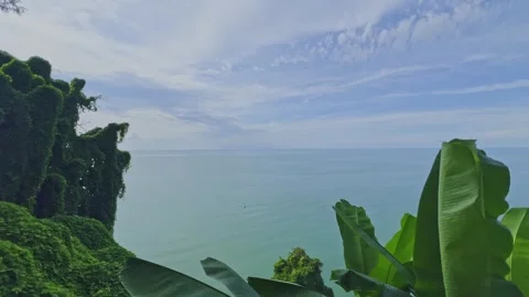 View of the sea from a high mountain from an observation deck. Vídeo Stock 301692507