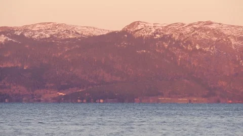 View from the sea on a long mountain along the shore. Trondheim fjord, Sweden 库存影片 63598239