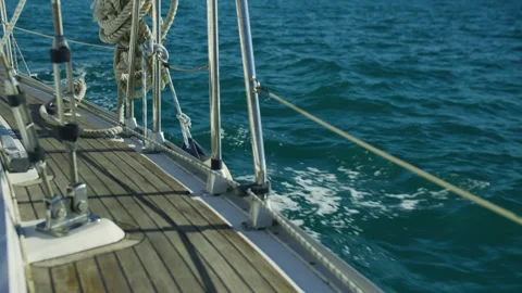 View of the sea from a sailing boat deck. Yachting on the Adriatic Sea. Stock Footage 320715913