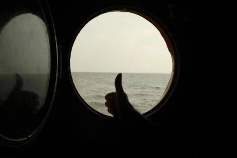 View Of Sea Seen Through Ship Window Stock Photos