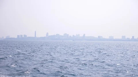 View of the sea from the ship. the ship sails from the island. 4k, slow-motion Stock Footage 86391678