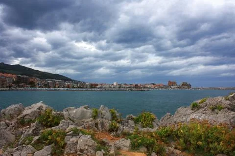 View of the sea shore, dramatic sky Stock Photos