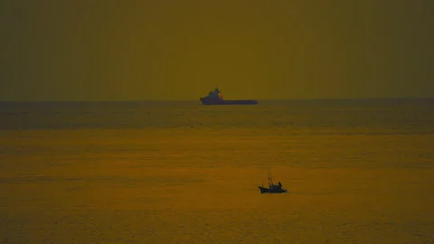 View of sea on sunset silhouette background 動画素材 237703124