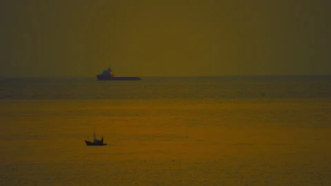 View of sea on sunset silhouette sky background 動画素材 237702058