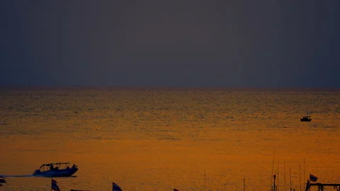 View of sea on sunset silhouette sky background Video stock 237702481
