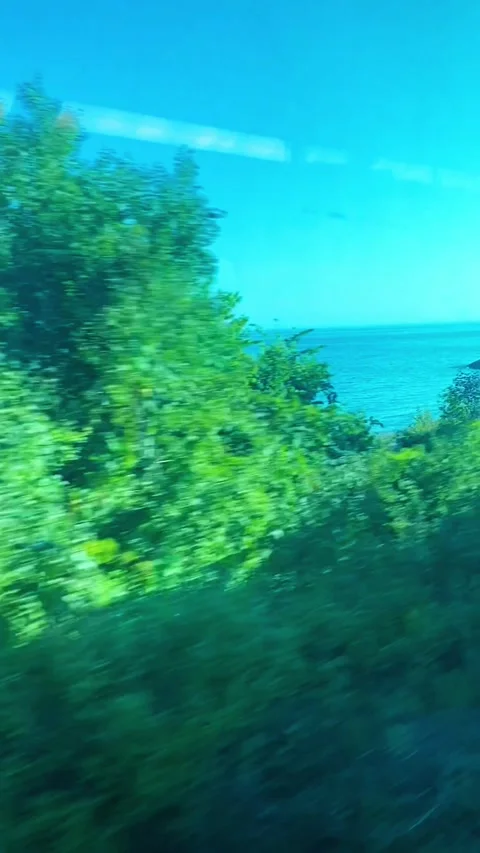 View of Sea From Train Window Running Along The Coastline Stock Footage 258071283