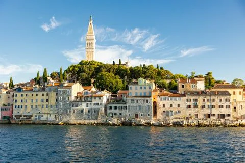 View from sea of urban development of Rovinj, Croatia Stock Photos