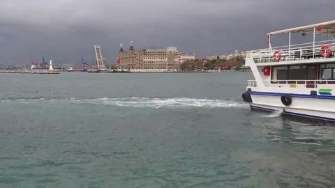 View of Sea waves and jerry bubbles istanbul city Stock Footage 69303493
