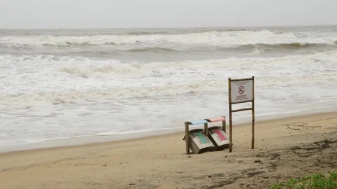 View of sea waves or tide striking beach,  Sea shore footage Video stock 191442082