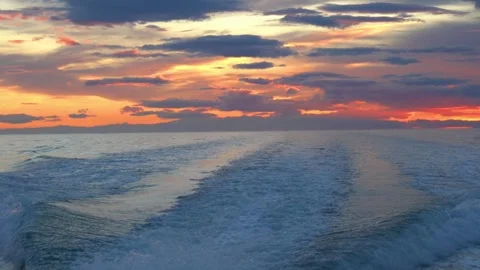 View of sea waves pattern behind the sightseeing ship. Stock Footage 289536988
