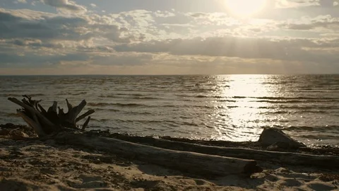 A view of the sea with waves, the rays of the sun through clouds. landscape Stock Footage 91555016