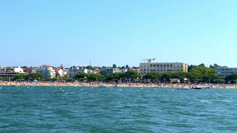 View of the seafront of Arcachon city seen from a boat sailing Stock Footage 161054725