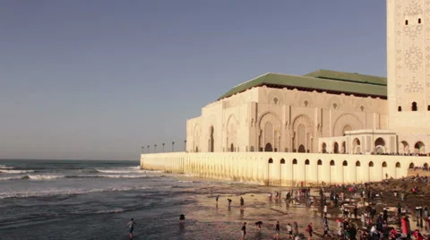 View on seafront of Grande Mosquee Hassan II in Casablanca Stock Footage 61056775