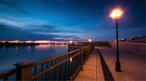 View of seafront in night city. Illumination. Stock Footage 65221044
