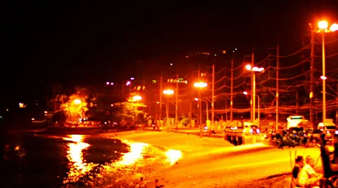 View of the seafront in thailand at night Video stock 37155003