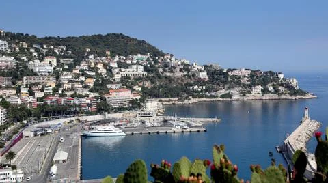 View of the seaport and the lighthouse of Nice, France Foto stock
