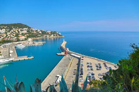 View of the seaport and the lighthouse of Nice, France. Stock-Fotos
