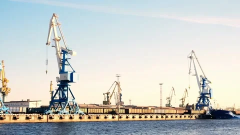 View of the seaport through the canal. Stock Footage 157582495