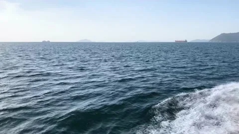 View seascape from ferry ship sailing in blue ocean landscape Stock Footage 153464710