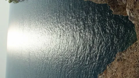 View on seascape from tall cliff at sunset. Stock Footage 158330704