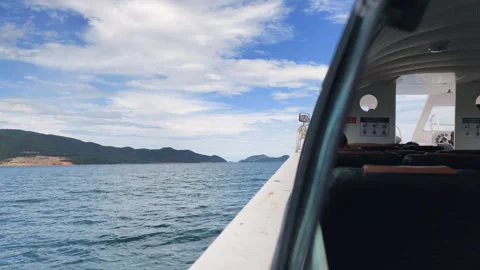 View of the seashore from the motorboat interior. Stock Footage 319018933
