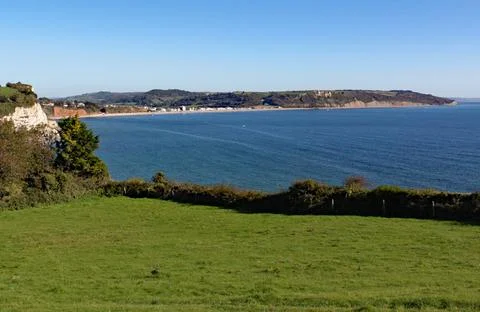 The view of Seaton Bay from the small Devon seaside village of Beer Stock Photos