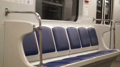 View on a seats in a subway car,  empty interior of subway car with nobody Stock-Footage 204790875