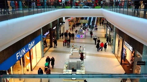 View from the second floor to the first in the shopping and entertainment Stock Footage 76688182