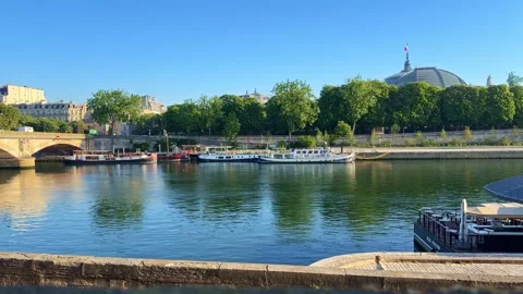 View of Seine river and Grand Palais roof in Paris, France Stockbeeldmateriaal 336251464