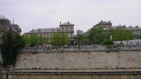 View of the Seine River and Notre Dame in Paris Stock Footage 173553937