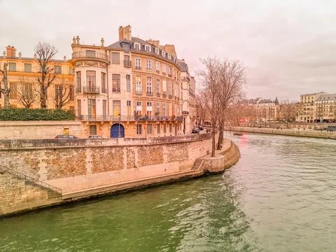 View of the Seine river during a sunset, Paris, France Stock Photos