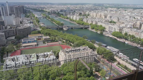 View of Seine River from Eiffel Tower, Paris Stock Footage 313968222