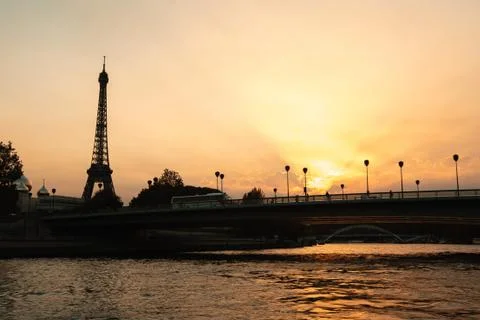 View of Seine river with Eiffel Tower Stock Photos