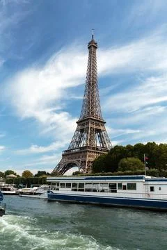 A view of a Seine river with Eiffel Tower in Paris, France Stock Photos