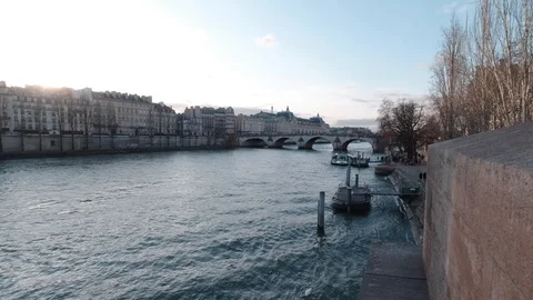 View of Seine river in Paris during evening Stock Footage 127014240