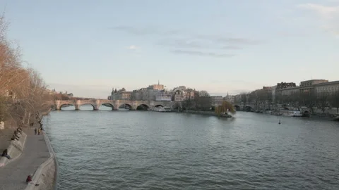 View of the Seine River from Pont des Arts Stock Footage 323912281