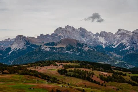 View of the Seiser Alm, the largest high alpine pasture in Europe in Italy. Stock Photos