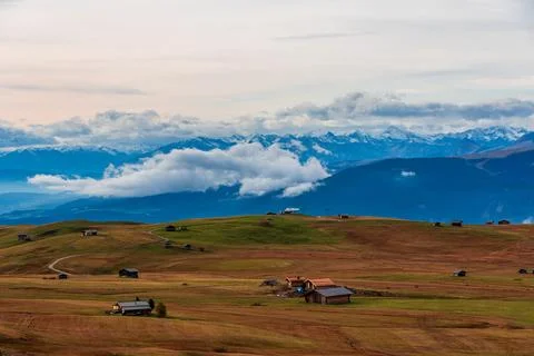 View of the Seiser Alm, the largest high alpine pasture in Europe in Italy. Stock Photos