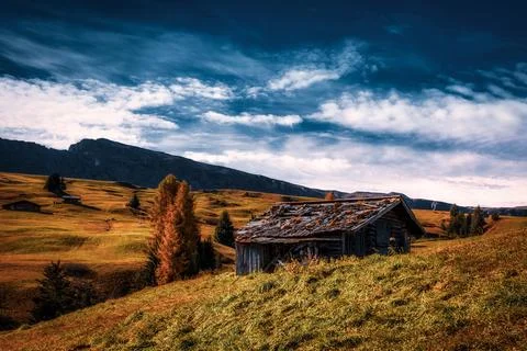 View of the Seiser Alm, the largest high alpine pasture in Europe in Italy. Stock Photos