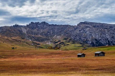 View of the Seiser Alm, the largest high alpine pasture in Europe in Italy. Stock Photos