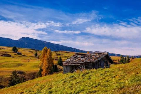 View of the Seiser Alm, the largest high alpine pasture in Europe in Italy. Stock Photos