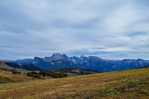 View of the Seiser Alm, the largest high alpine pasture in Europe in Italy. Stock Photos