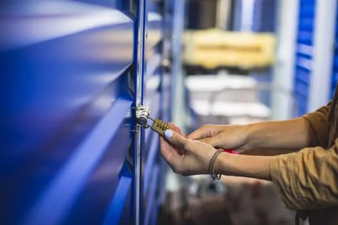 View of self storage warehouse, process of keeping and storing the goods and  Stock Photos