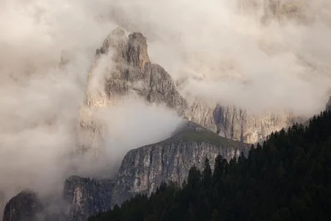View on the Sella group in a cloudy day - Val Gardena, Dolomites Stock Photos